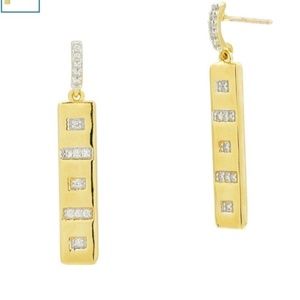 Freida Rothman Radiance CZ Linear Drop Earrings Gold NEW